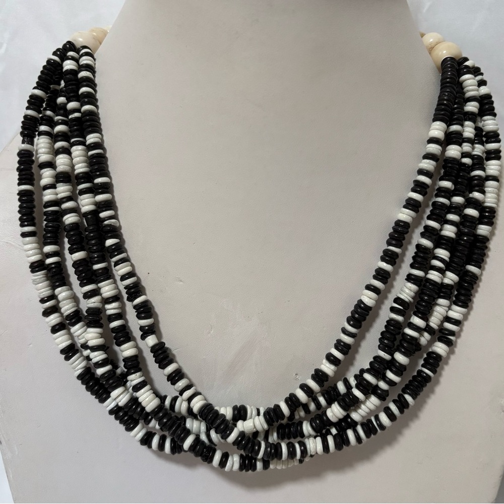 Black and White Bone Beaded Necklace